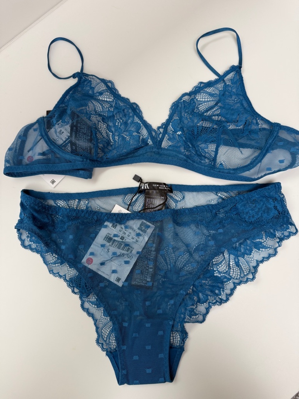 Zara Teal Lace Sheer Bralette and Bikini Set